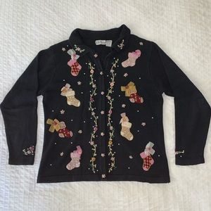 Women’s embroidered button up stocking sweater